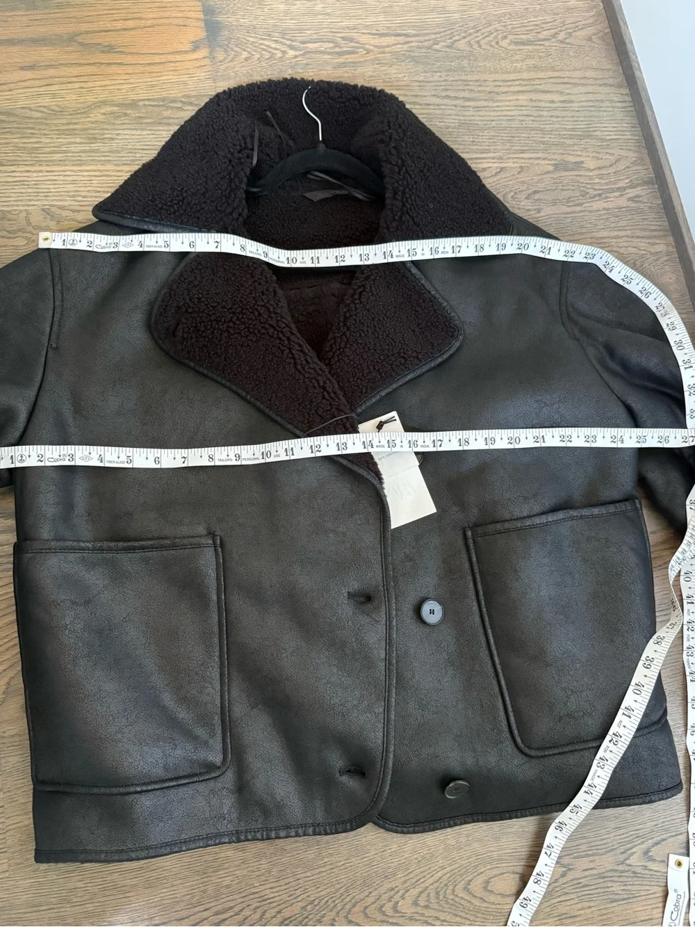 NWT Zara ZW Collection double-faced jacket with plush faux shearling collar. S